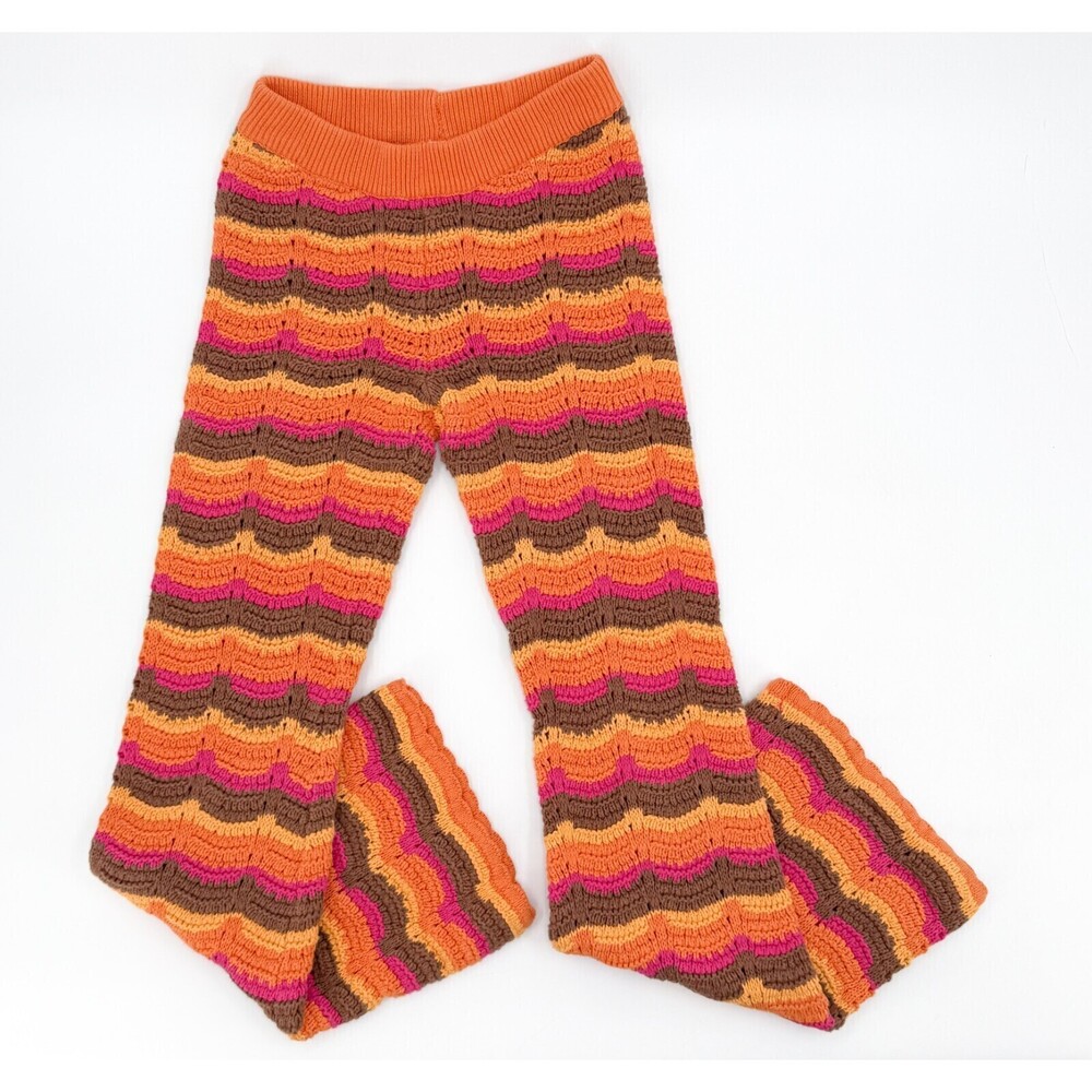 Cotton On Pants Womens 2XS XXS Orange Open Knit Flare Bell Bototom Woven Pull On